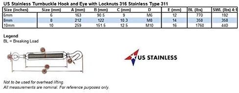 US STAINLESS 2 Pieces Stainless Steel 316 M6 Turnbuckle Hook and Eye 6mm Marine Grade in Saudi Arabia