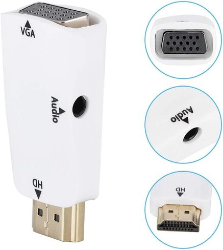 محول محول Sonew HD 1080P أنثى إلى VGA أنثى مع كابل إخراج صوت 3.5 مم للكمبيوتر/الكمبيوتر المحمول/DVD/سطح المكتب/اللوحة المسطحة/STB الرقمي/المشغل (أبيض) in Kuwait