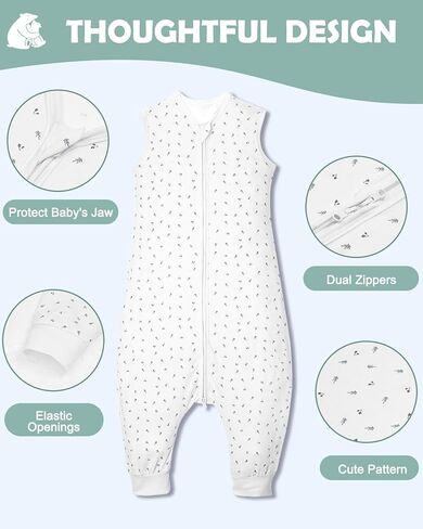 أكياس نوم للأطفال الصغار من ليكتين 0.5 توغ - بطانية يمكن ارتداؤها للأطفال الصغار مع أرجل، 100% قطن 100% كيس نوم بدون أكمام بسحاب ثنائي الاتجاه in Kuwait