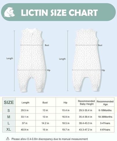 أكياس نوم للأطفال الصغار من ليكتين 0.5 توغ - بطانية يمكن ارتداؤها للأطفال الصغار مع أرجل، 100% قطن 100% كيس نوم بدون أكمام بسحاب ثنائي الاتجاه in Kuwait