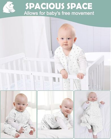 أكياس نوم للأطفال الصغار من ليكتين 0.5 توغ - بطانية يمكن ارتداؤها للأطفال الصغار مع أرجل، 100% قطن 100% كيس نوم بدون أكمام بسحاب ثنائي الاتجاه in Kuwait