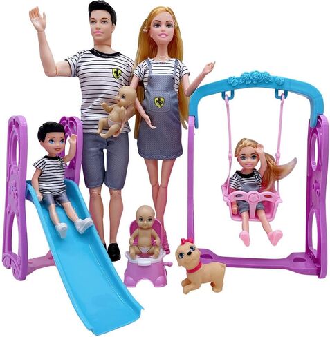 Family Dolls Set of 6 People with Pregnant Mom Dad 3 Kids and Baby Boy in Mommy's Tummy, Doll Playsets and Accessories for 3-12 Years Old Toddlers Gift(Update) in Saudi Arabia
