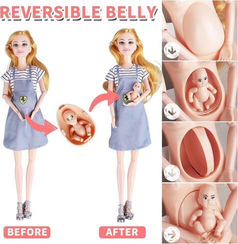 Family Dolls Set of 6 People with Pregnant Mom Dad 3 Kids and Baby Boy in Mommy's Tummy, Doll Playsets and Accessories for 3-12 Years Old Toddlers Gift(Update) in Saudi Arabia