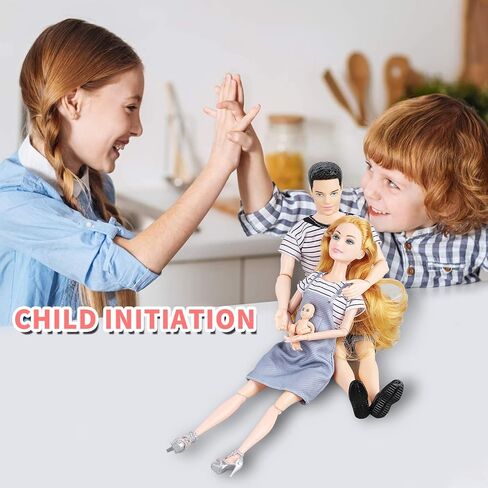 Family Dolls Set of 6 People with Pregnant Mom Dad 3 Kids and Baby Boy in Mommy's Tummy, Doll Playsets and Accessories for 3-12 Years Old Toddlers Gift(Update) in Saudi Arabia