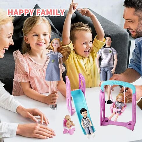 Family Dolls Set of 6 People with Pregnant Mom Dad 3 Kids and Baby Boy in Mommy's Tummy, Doll Playsets and Accessories for 3-12 Years Old Toddlers Gift(Update) in Saudi Arabia