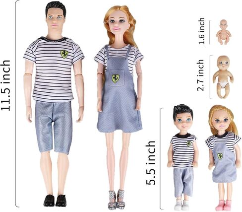 Family Dolls Set of 6 People with Pregnant Mom Dad 3 Kids and Baby Boy in Mommy's Tummy, Doll Playsets and Accessories for 3-12 Years Old Toddlers Gift(Update) in Saudi Arabia