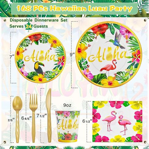 Hawaiian Luau Party Decorations Supplies, Tropical Aloha Birthday Party Plates Summer Beach Holiday Flamingo Disposable Dinnerware Set With Paper Plates Cup Napkin Plastic Fork Knives Spoon, Serves 24 in Saudi Arabia