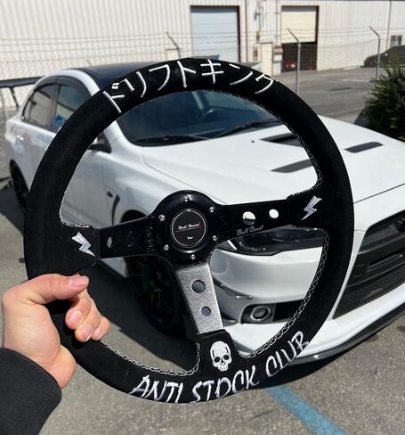 Drift King Steering Wheel 350mm Deep Dish 6 Bolt For JDM Sport Racing Steering Wheel Suede Horn Button Included in Saudi Arabia