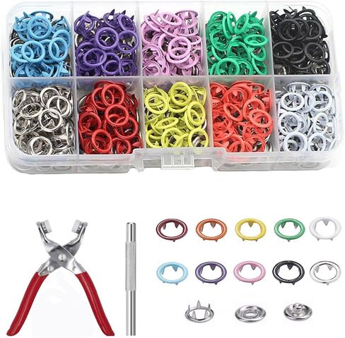 100 Sets 9.5mm Metal Snaps Buttons Tool Kit with Fastener Pliers Press Perfect for DIY Crafts Clothes Bibs Hats and Sewing,Snap Button Fasteners Kit for Fabric (solid) in Saudi Arabia