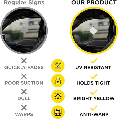 لافتات مؤكدة للأطفال على اللوحة مع أكواب شفط - عبوتان، 5 بوصة × 5 بوصة - علامات أمان أساسية للسيارات - أصفر ساطع، شفط متين وقوي in Kuwait