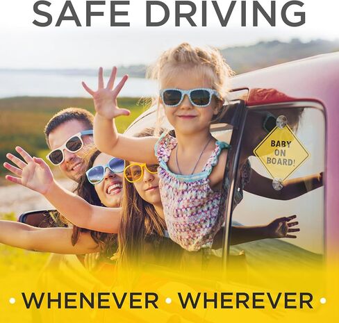 لافتات مؤكدة للأطفال على اللوحة مع أكواب شفط - عبوتان، 5 بوصة × 5 بوصة - علامات أمان أساسية للسيارات - أصفر ساطع، شفط متين وقوي in Kuwait