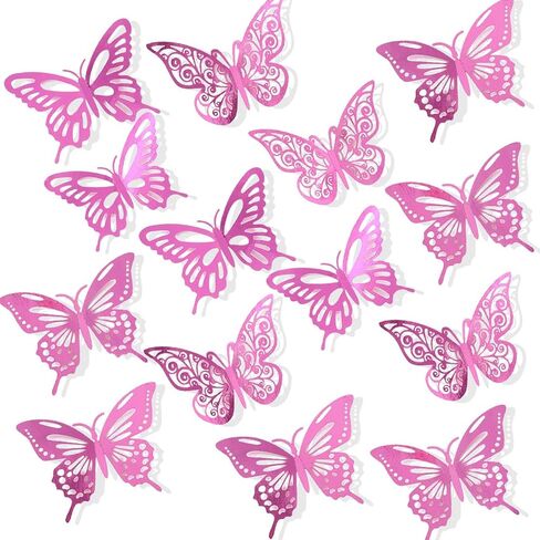 Shemboli 72pcs 3D فراشة جدار ديكور 3 أحجام 3 أنماط، فراشة زينة حفلة عيد ميلاد كعكة الديكور، ملصقات جدار فراشة قابلة للإزالة للأطفال الحضانة غرفة نوم الزفاف ديكور (الأحمر) in Kuwait