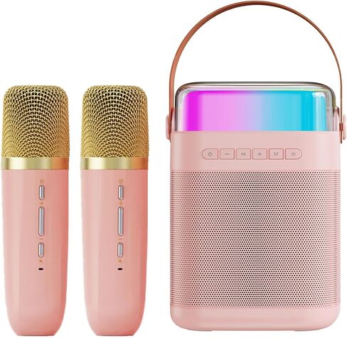Mini Karaoke Machine for Kids Adults, Portable Bluetooth Speaker with 2 Wireless Microphone, Led Lights Karaoke Birthday Gifts for Girls 4, 5, 6, 7, 8+ Years Old Toddler Teens (Lightpink) in Saudi Arabia