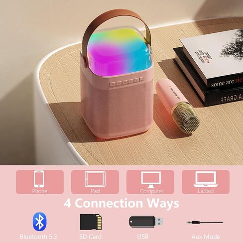 Mini Karaoke Machine for Kids Adults, Portable Bluetooth Speaker with 2 Wireless Microphone, Led Lights Karaoke Birthday Gifts for Girls 4, 5, 6, 7, 8+ Years Old Toddler Teens (Lightpink) in Saudi Arabia