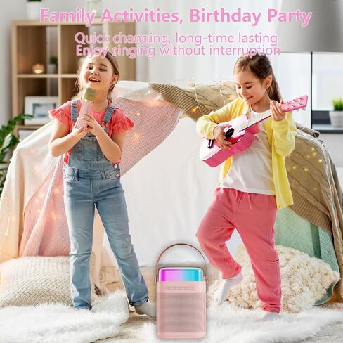 Mini Karaoke Machine for Kids Adults, Portable Bluetooth Speaker with 2 Wireless Microphone, Led Lights Karaoke Birthday Gifts for Girls 4, 5, 6, 7, 8+ Years Old Toddler Teens (Lightpink) in Saudi Arabia