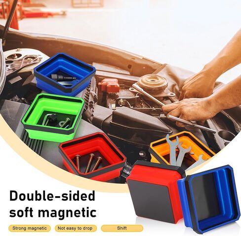 Barydat 10 Pcs Magnetic Tool Tray Collapsible Foldable Parts Trays Set Magnetic Screw Tray Magnetic Parts Bowl Square Silicone Magnetic Tool for Bolts Nuts Washers Pins Screw Parts (Blue) in Saudi Arabia