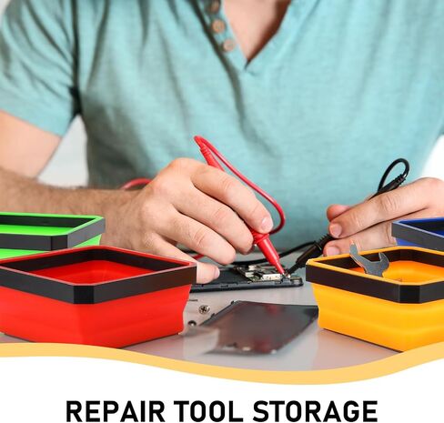 Barydat 10 Pcs Magnetic Tool Tray Collapsible Foldable Parts Trays Set Magnetic Screw Tray Magnetic Parts Bowl Square Silicone Magnetic Tool for Bolts Nuts Washers Pins Screw Parts (Blue) in Saudi Arabia