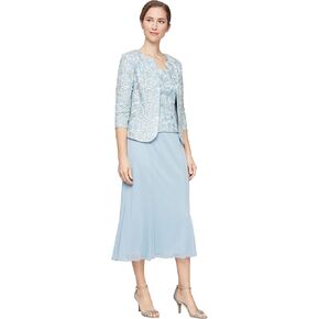 Alex Evenings womens Tea Length Button-front Jacket Dress Special Occasion Dress in Kuwait