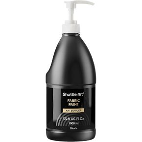 Shuttle Art Black Fabric Paint, 33.8 oz(1000 ml) Large Bottle with Pump, Permanent Fabric Paint for Furniture, Sofa, Cushions, Clothes, Soft Non-Toxic Textile Paint for Color Changing, Renewal & Art Creations in Kuwait