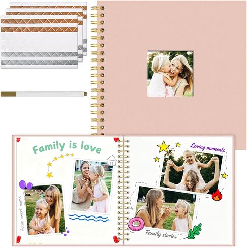 Vienrose 8 x 8 Inch Scrapbook Photo Album, Linen Hardcover Photo Book with 40 White Pages, DIY Memory Book Kit with Accessories for Wedding, Baby Shower, Travel, Christmas (Pink, 20 Sheets) in Saudi Arabia