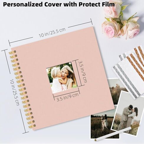 Vienrose 8 x 8 Inch Scrapbook Photo Album, Linen Hardcover Photo Book with 40 White Pages, DIY Memory Book Kit with Accessories for Wedding, Baby Shower, Travel, Christmas (Pink, 20 Sheets) in Saudi Arabia
