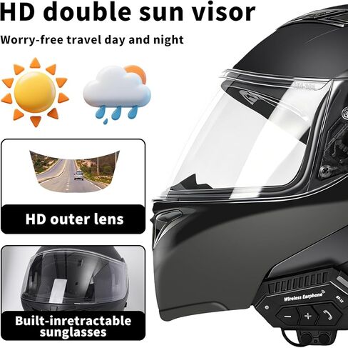 Motorcycle Bluetooth Modular Helmet, DOT FMVSS-218 Approved Flip Up Full Face Motorcycle Dual Visor Helmet, with Dual Speakers and Microphone, for Adults Men and Women in Saudi Arabia