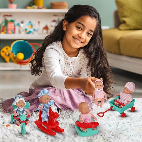 fash n kolor Mini Princess Dolls Set for Girls – 6 Small Royal Toddler Dolls with Dresses, Tiaras & Accessories – Dollhouse Doll Figures for Pretend Play & Party Favors Set for Girls in Saudi Arabia