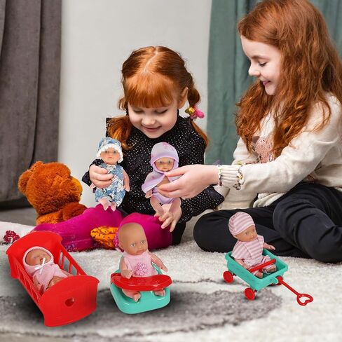 fash n kolor Mini Princess Dolls Set for Girls – 6 Small Royal Toddler Dolls with Dresses, Tiaras & Accessories – Dollhouse Doll Figures for Pretend Play & Party Favors Set for Girls in Saudi Arabia