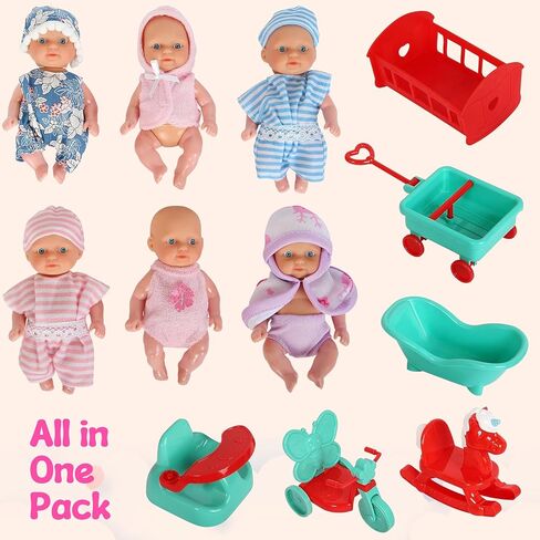 fash n kolor Mini Princess Dolls Set for Girls – 6 Small Royal Toddler Dolls with Dresses, Tiaras & Accessories – Dollhouse Doll Figures for Pretend Play & Party Favors Set for Girls in Saudi Arabia