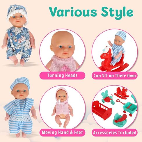 fash n kolor Mini Princess Dolls Set for Girls – 6 Small Royal Toddler Dolls with Dresses, Tiaras & Accessories – Dollhouse Doll Figures for Pretend Play & Party Favors Set for Girls in Saudi Arabia