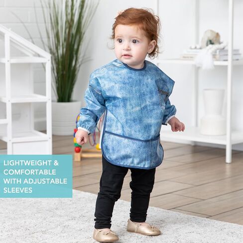 Bumkins Sleeved Bib for Girl or Boy, Baby and Toddler for 6-24 Mos, Essential Must Have for Eating, Feeding, Baby Led Weaning Supplies, Long Sleeve Mess Saving Food Catcher, Soft Fabric, Palm Trees in Kuwait