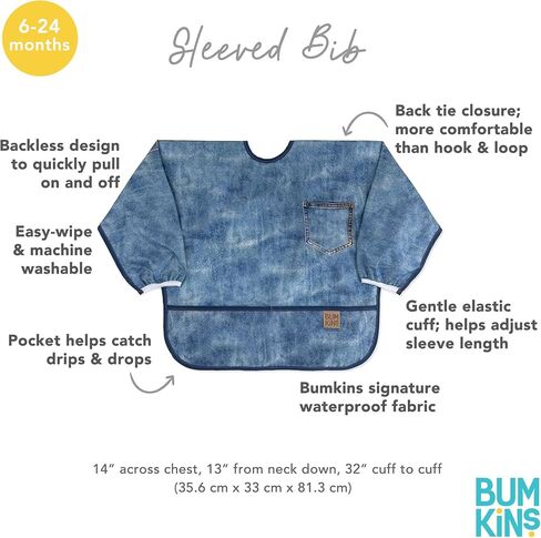 Bumkins Sleeved Bib for Girl or Boy, Baby and Toddler for 6-24 Mos, Essential Must Have for Eating, Feeding, Baby Led Weaning Supplies, Long Sleeve Mess Saving Food Catcher, Soft Fabric, Palm Trees in Kuwait