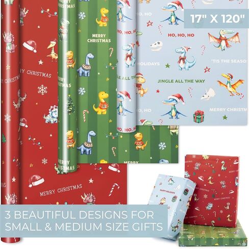 ZICOTO Beautiful Christmas Unicorn Wrapping Paper Roll Set - Cute Set of 3 Quality Rolls With Festive Designs for Girls - Add a Touch of Magic to Every Kids Gift You Wrap - 17 x 120 in in Saudi Arabia