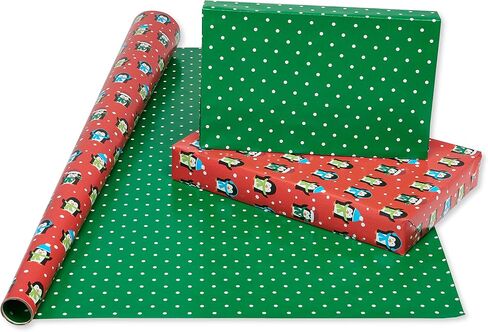 American Greetings Jumbo Kids Christmas Wrapping Paper Roll, Dinosaur, Unicorns, and Yetis Holiday Gift Wrap (175 sq. ft., 1 Extra Large Reversible Roll-30 in. x 70 ft.) Colorful, Black, Green in Saudi Arabia