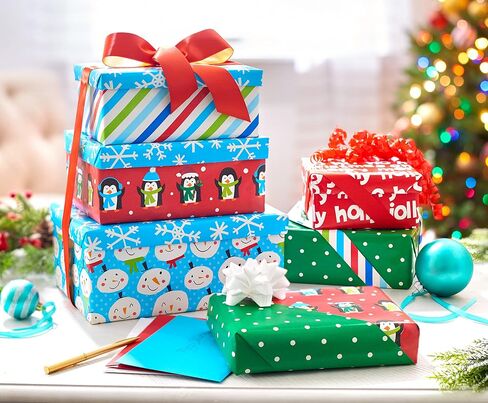 American Greetings Jumbo Kids Christmas Wrapping Paper Roll, Dinosaur, Unicorns, and Yetis Holiday Gift Wrap (175 sq. ft., 1 Extra Large Reversible Roll-30 in. x 70 ft.) Colorful, Black, Green in Saudi Arabia