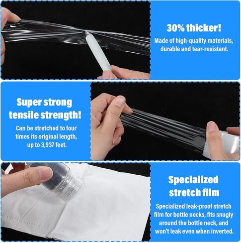 لفتان صغيرتان قابلتان للتمدد لأختام الزجاجات والجرار، طبقة مطاطية عالية الأداء بطول 1.57 بوصة * 1000 قدم، لفافة تغليف قابلة للانكماش غير ساخنة لعلب الجرار والزجاجات وملمع الشفاه القصدير in Kuwait