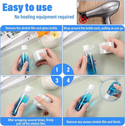 لفتان صغيرتان قابلتان للتمدد لأختام الزجاجات والجرار، طبقة مطاطية عالية الأداء بطول 1.57 بوصة * 1000 قدم، لفافة تغليف قابلة للانكماش غير ساخنة لعلب الجرار والزجاجات وملمع الشفاه القصدير in Kuwait