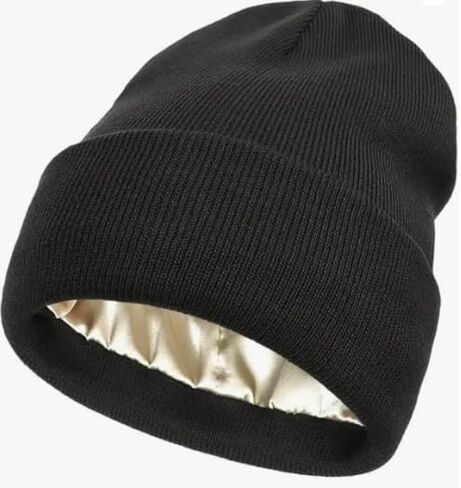 Satin Lined Beanie Hat Cap for Men and Women Winter Warm Fleece Skull Cap Beanies Black in Saudi Arabia