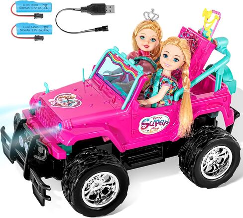 ULOVEME Purple Je ep Remote Control Car for Girls with 5.5" Doll & LED Lights, 2.4GHz Off-Road Trucks, 1:16 Scale Remote-Control Toy Car Holds 2 Dolls (Pink Car) in Saudi Arabia
