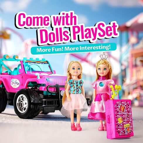ULOVEME Purple Je ep Remote Control Car for Girls with 5.5" Doll & LED Lights, 2.4GHz Off-Road Trucks, 1:16 Scale Remote-Control Toy Car Holds 2 Dolls (Pink Car) in Saudi Arabia