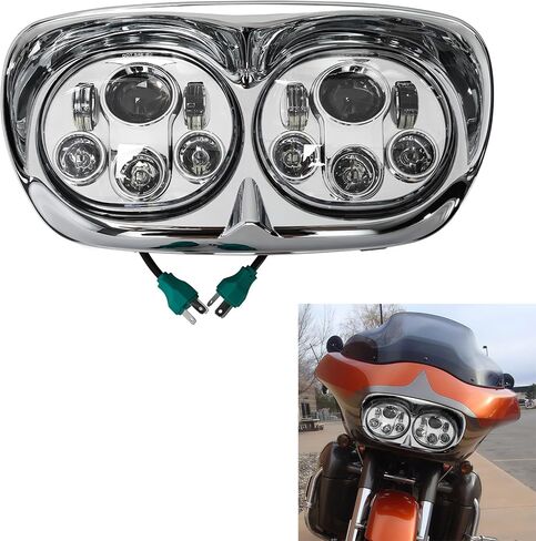 انسيابية داخلية وخارجية باللون الأخضر مع مصباح أمامي مزدوج مقاس 5.75 بوصة مناسب لدراجة Harley Touring Road Glide FLTR 1998-2013 in Kuwait