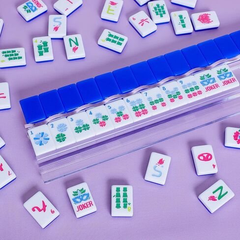 مجموعة بلاط ماجونج الأمريكية مع حقيبة حمل وإكسسوارات، 160 بلاطة ماجونج منقوشة من الأكريليك (أزرق فاتح) in Kuwait