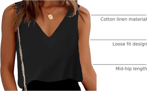 Chigant Linen Tank Tops Women Cotton Camisole Shirt Cami V Neck Sleeveless Soft Tank T-Shirt Top Navy in Saudi Arabia