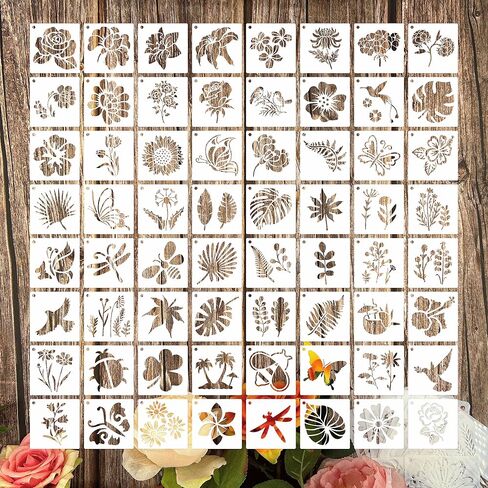 Flower Stencils for Painting, 64pcs 3 Inch Stencils for Crafts Rock Painting Stencils Plastic Reusable Stencils for Painting on Wood Wall Tile Home Decor in Saudi Arabia
