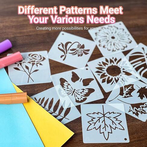 Flower Stencils for Painting, 64pcs 3 Inch Stencils for Crafts Rock Painting Stencils Plastic Reusable Stencils for Painting on Wood Wall Tile Home Decor in Saudi Arabia