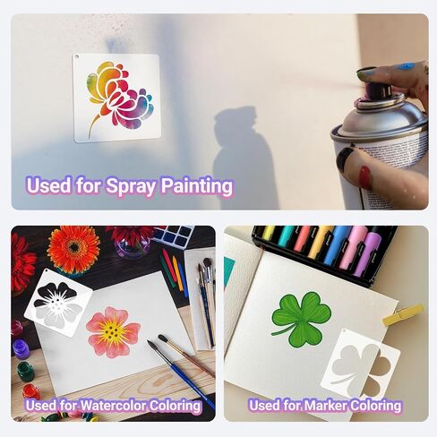 Flower Stencils for Painting, 64pcs 3 Inch Stencils for Crafts Rock Painting Stencils Plastic Reusable Stencils for Painting on Wood Wall Tile Home Decor in Saudi Arabia