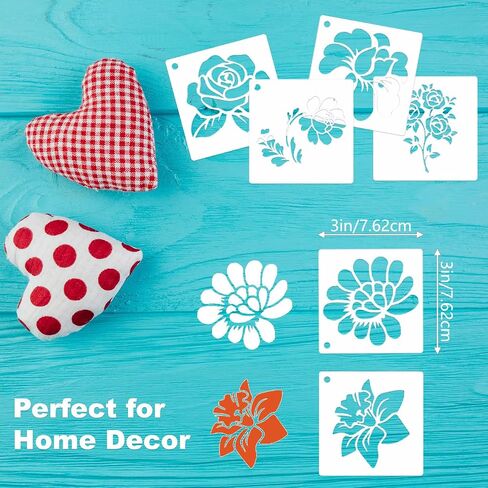 Flower Stencils for Painting, 64pcs 3 Inch Stencils for Crafts Rock Painting Stencils Plastic Reusable Stencils for Painting on Wood Wall Tile Home Decor in Saudi Arabia