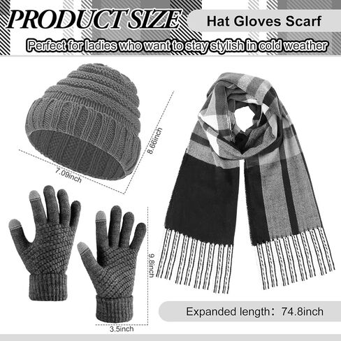 18 Pcs Women Knit Beanie Hat Set Winter Warmer Sets Including Buffalo Plaid Scarf Touchscreen Gloves, Winter 3 Piece Set in Saudi Arabia