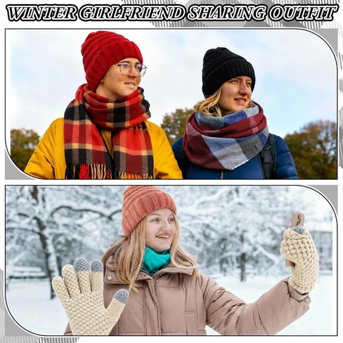 18 Pcs Women Knit Beanie Hat Set Winter Warmer Sets Including Buffalo Plaid Scarf Touchscreen Gloves, Winter 3 Piece Set in Saudi Arabia