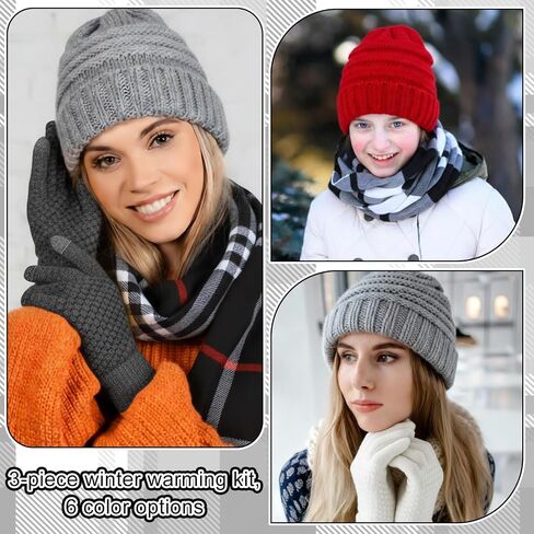 18 Pcs Women Knit Beanie Hat Set Winter Warmer Sets Including Buffalo Plaid Scarf Touchscreen Gloves, Winter 3 Piece Set in Saudi Arabia